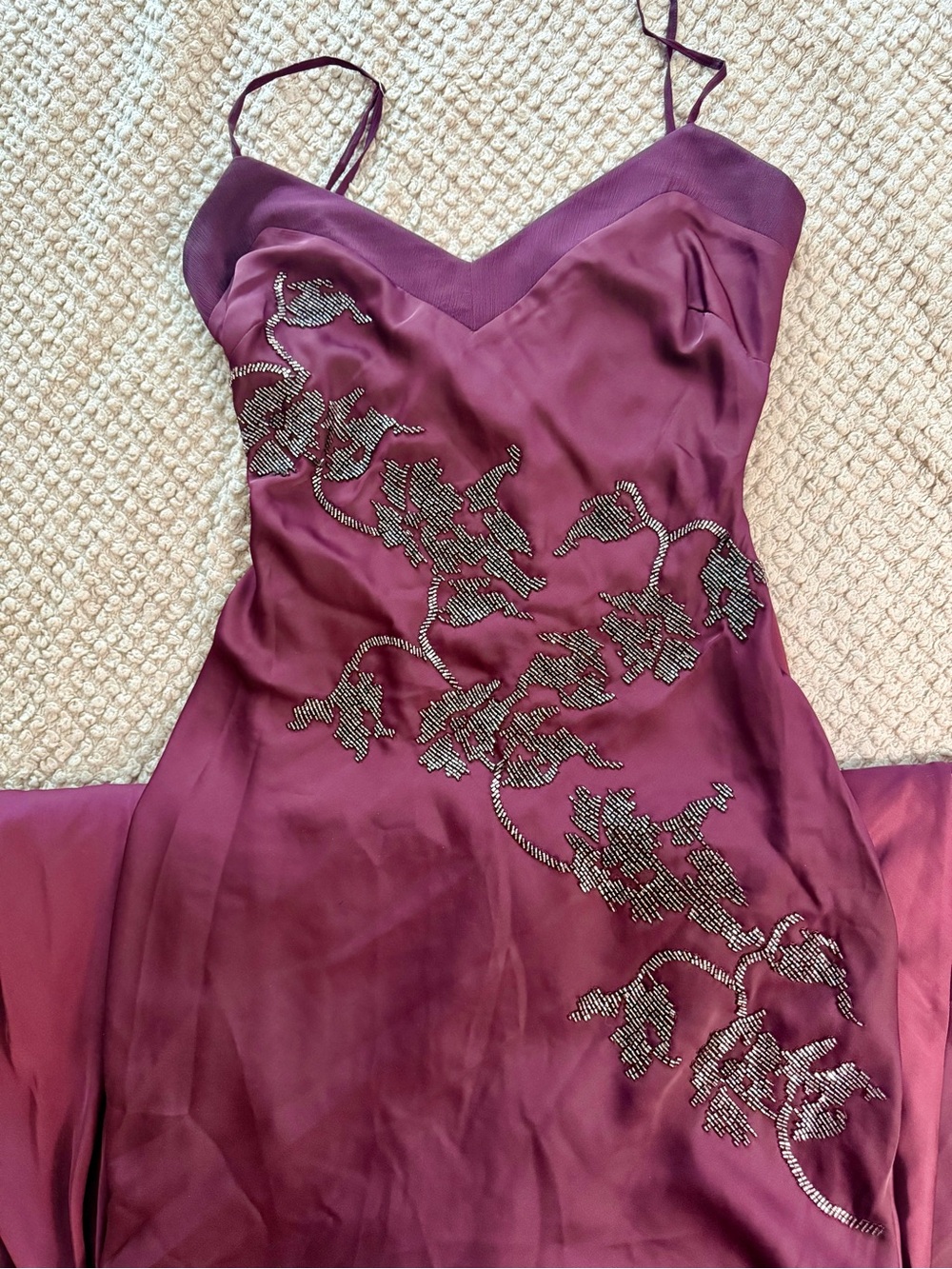 HOUSE OF CB ANASTELLE PLUM HAND BEADED EMBELLISHED SATIN MAXI GOWN SIZE S - Picture 4 of 14